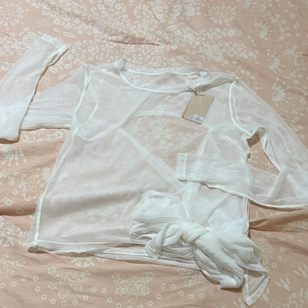 White Popflex Bow Back Mesh Reversible Long Sleeve Top size large